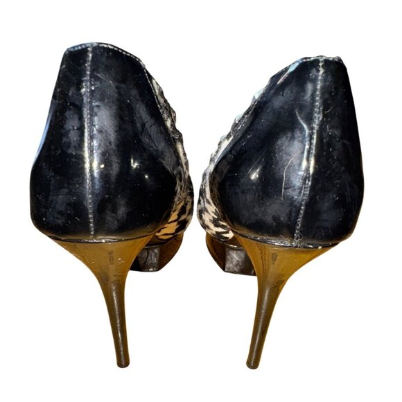 BEBE Black White Houndstooth Platform Peep Toe Pump Studded Size 10‎ Stilettos - Picture 9 of 10